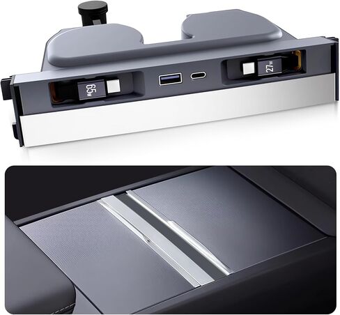 USB Hub for Tesla Model 3 Highland 2024 2025 Model Y Juniper 2025 with Sliding Cover, 84W 4 in 1 Multi Ports Fast Charger fit Center Console Waterproof Docking Station with Retractable Cables in Kuwait