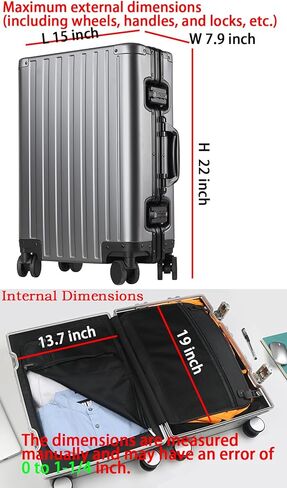 25-inch Aluminum Checked Luggage: Silver - Full Metal Shell - Crush-Resistant & Burst-Proof, TSA Lock & Spinner Wheels for Business Travel - Men Women in Kuwait