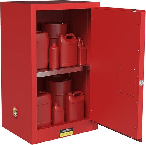 خزانة تخزين قابلة للاشتعال سعة 90 جالونًا مقاس 23 × 18 × 35 بوصة، خزانة تخزين سائلة قابلة للاشتعال من الفولاذ المجلفن، أرفف قابلة للتعديل (30 جالونًا، أحمر) in Kuwait