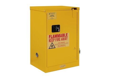 Durham FM Approved 1012S-50 Welded 16 Gauge Steel Fire Safety Self Closing Door Cabinet, 1 Shelves, 12 gallons Capacity, 18" Length x 23" Width x 36-3/8" Height, Yellow Powder Coat Finish in Kuwait