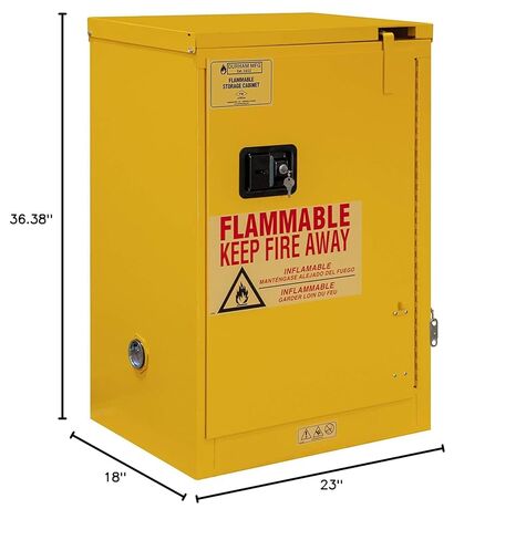 Durham FM Approved 1012S-50 Welded 16 Gauge Steel Fire Safety Self Closing Door Cabinet, 1 Shelves, 12 gallons Capacity, 18" Length x 23" Width x 36-3/8" Height, Yellow Powder Coat Finish in Kuwait