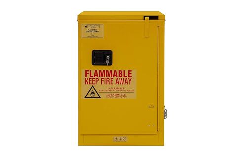 Durham FM Approved 1012S-50 Welded 16 Gauge Steel Fire Safety Self Closing Door Cabinet, 1 Shelves, 12 gallons Capacity, 18" Length x 23" Width x 36-3/8" Height, Yellow Powder Coat Finish in Kuwait