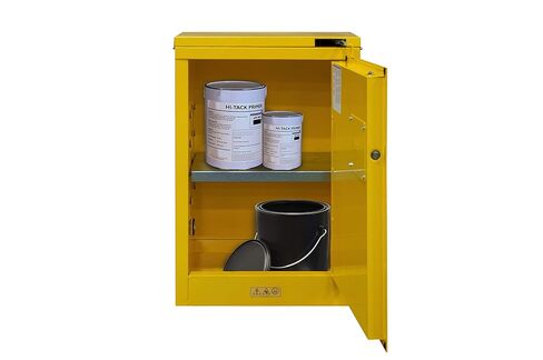 Durham FM Approved 1012S-50 Welded 16 Gauge Steel Fire Safety Self Closing Door Cabinet, 1 Shelves, 12 gallons Capacity, 18" Length x 23" Width x 36-3/8" Height, Yellow Powder Coat Finish in Kuwait