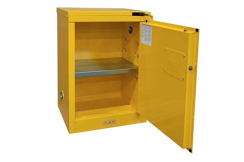 Durham FM Approved 1012S-50 Welded 16 Gauge Steel Fire Safety Self Closing Door Cabinet, 1 Shelves, 12 gallons Capacity, 18" Length x 23" Width x 36-3/8" Height, Yellow Powder Coat Finish in Kuwait