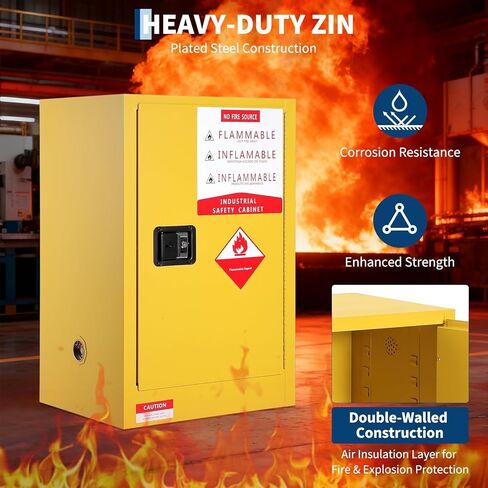 40 Gal Flammable Safety Cabinet, 65" x 23" x 18" Cold-Rolled Steel Hazardous Storage Cabinets Industrial Flammable Liquid Storage with Adjustable Shelves, Fireproof Double-Wall Design, Auto Close Door in Kuwait