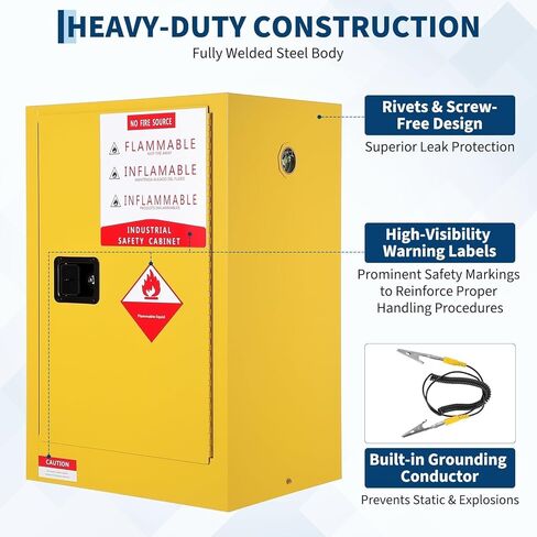40 Gal Flammable Safety Cabinet, 65" x 23" x 18" Cold-Rolled Steel Hazardous Storage Cabinets Industrial Flammable Liquid Storage with Adjustable Shelves, Fireproof Double-Wall Design, Auto Close Door in Kuwait