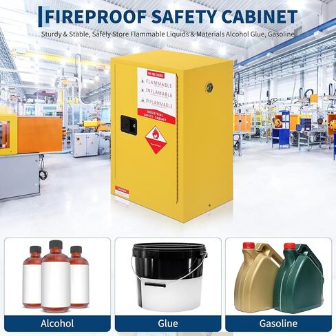 40 Gal Flammable Safety Cabinet, 65" x 23" x 18" Cold-Rolled Steel Hazardous Storage Cabinets Industrial Flammable Liquid Storage with Adjustable Shelves, Fireproof Double-Wall Design, Auto Close Door in Kuwait