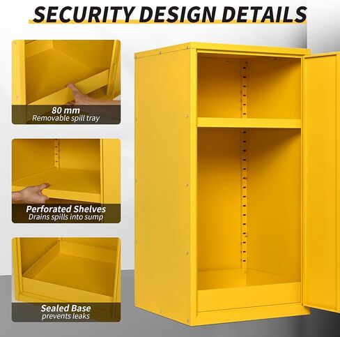 Flammable Safety Cabinet, 35" x 18" x 18" Flammable Cabinet with Adjustable Shelf, Galvanized Steel Fire Cabinets, Hazardous Chemical Storage for Garage, Lab, Industrial Use in Kuwait