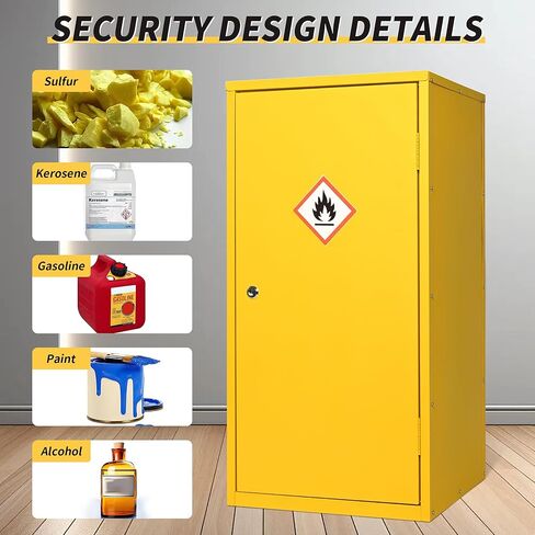Flammable Safety Cabinet, 35" x 18" x 18" Flammable Cabinet with Adjustable Shelf, Galvanized Steel Fire Cabinets, Hazardous Chemical Storage for Garage, Lab, Industrial Use in Kuwait