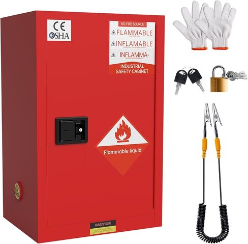 خزانة تخزين قابلة للاشتعال مقاس 35.5 × 18 × 18 بوصة، خزانة تخزين السوائل القابلة للاشتعال من الفولاذ المجلفن مصنوعة من لوح فولاذي ملفوف على البارد مقاس 2 مم، وأرفف قابلة للتعديل (أصفر، 25 جالونًا) in Kuwait