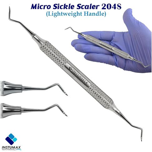 قشارة منجل الأسنان 204S - أداة احترافية لإزالة حساب التفاضل والتكامل للأسنان الخلفية - الفولاذ المقاوم للصدأ، نقطة دقيقة، قابلة للتعقيم - مستلزمات الصحة وطبيب الأسنان in Kuwait