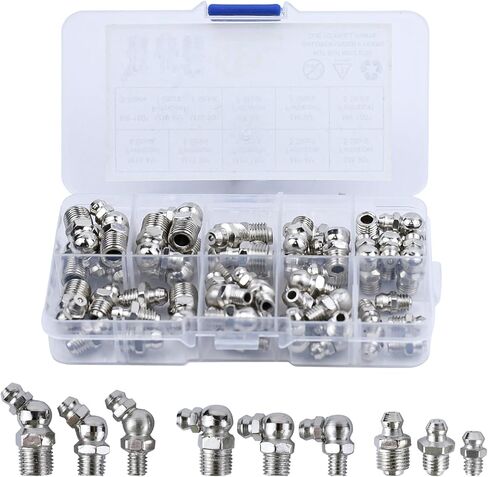 45PCS Metric Grease Fittings Kit, M6 M8 M10 1/4" 1/8" 45 90 180 Degree Hydraulic Grease Gun Zerk Assortment Kit, Straight & Angled Zerk Fittings for Automotive & Machinery Lubrication (45 PCS) in Saudi Arabia