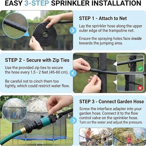 خرطوم رش الترامبولين بطول 39 قدمًا، ملحق لعب المياه في الهواء الطلق للترامبولين، لعبة ممتعة للمياه في الفناء الخلفي للصيف للأطفال، ملحق ترامبولين سهل التركيب للألعاب والتمارين الخارجية in Kuwait