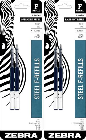 Zebra F-Series Ballpoint Stainless Steel Pen Refill, Fine Point, 0.7mm, Black Ink, 10-Count in Kuwait