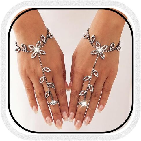 GORTIN Rhinestone Fingerless Gloves Silver Bride Wedding Glove Sparkle Crystal Bridal Hand Chain for Women in Saudi Arabia