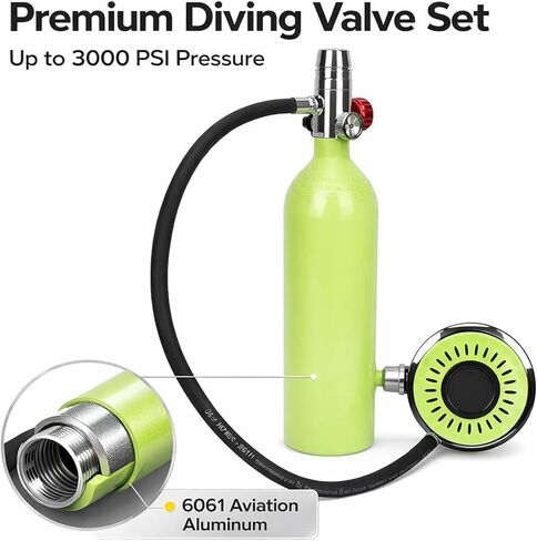 Scuba Diving Valve Set, Aviation Aluminum Oxygen Cylinder 1L, Green - Explosion - Proof Safety, Accurate Pressure Gauge, Ideal Scuba Diving Accessories Silicone Necklace Compleme in Kuwait