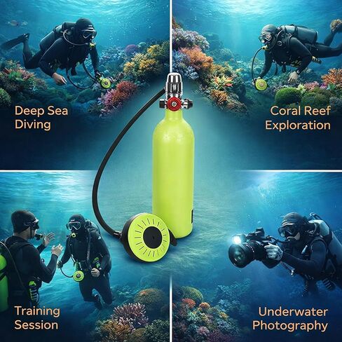 Scuba Diving Valve Set, Aviation Aluminum Oxygen Cylinder 1L, Green - Explosion - Proof Safety, Accurate Pressure Gauge, Ideal Scuba Diving Accessories Silicone Necklace Compleme in Kuwait
