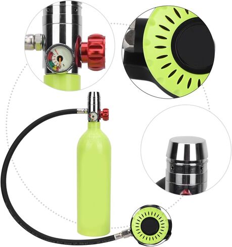 Scuba Diving Valve Set, Aviation Aluminum Oxygen Cylinder 1L, Green - Explosion - Proof Safety, Accurate Pressure Gauge, Ideal Scuba Diving Accessories Silicone Necklace Compleme in Kuwait