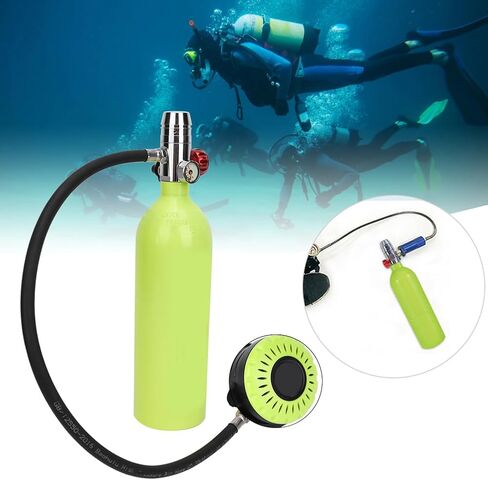 Scuba Diving Valve Set, Aviation Aluminum Oxygen Cylinder 1L, Green - Explosion - Proof Safety, Accurate Pressure Gauge, Ideal Scuba Diving Accessories Silicone Necklace Compleme in Kuwait