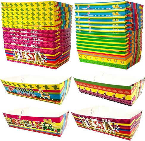 صواني الطعام الورقية المكسيكية، صواني تقديم سينكو دي مايو للاستعمال مرة واحدة، 60 قطعة، حاويات الوجبات الخفيفة، صواني هدايا الحفلات in Kuwait