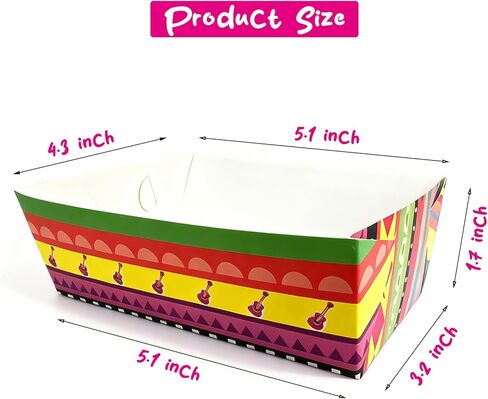 صواني الطعام الورقية المكسيكية، صواني تقديم سينكو دي مايو للاستعمال مرة واحدة، 60 قطعة، حاويات الوجبات الخفيفة، صواني هدايا الحفلات in Kuwait