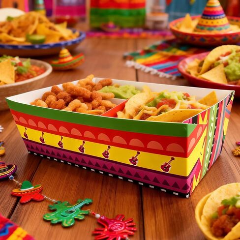 صواني الطعام الورقية المكسيكية، صواني تقديم سينكو دي مايو للاستعمال مرة واحدة، 60 قطعة، حاويات الوجبات الخفيفة، صواني هدايا الحفلات in Kuwait