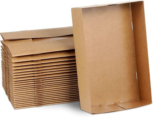 Chinco 100 Pieces Paperboard Kraft Food Trays 4 Corner Pop up Food Tray Disposable Foldable Cardboard Movie Night Snack Party Container Box for Holding Drink at Stadiums or Theaters (Brown) in Saudi Arabia