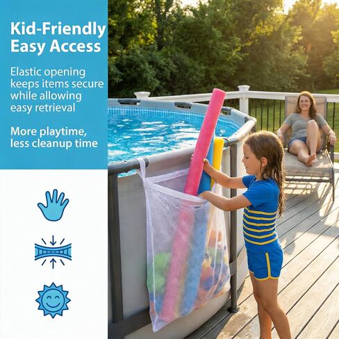 Poolside Perfection! 4-Pack Mesh Storage Bags for Toys, Pool Noodles, Vibrant Floats – Organize Your Swim Gear in Style! (3 pcs Small Zipper Bags & One Large Opening Bag) in Kuwait