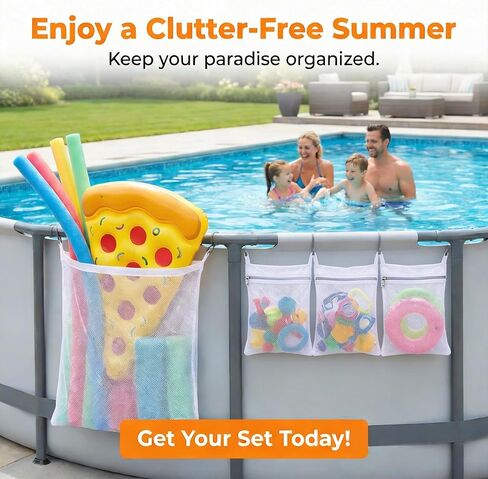 Poolside Perfection! 4-Pack Mesh Storage Bags for Toys, Pool Noodles, Vibrant Floats – Organize Your Swim Gear in Style! (3 pcs Small Zipper Bags & One Large Opening Bag) in Kuwait