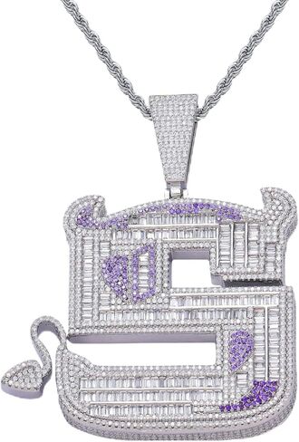 ICEDIAMOND 18K Creative Demon S Big Bling Iced Out Pendant & 14MM Edge CZ Diamond Cuban Chain Necklace, White Gold Plated Hip Hop Jewelry for Men in Kuwait