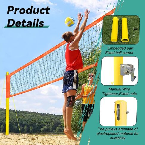 Volleyball Poles for Backyard,Adjustable Volleyball & Badminton Net Pole Set with Ground Inserted Steel Base,Professional Badminton Net Pole with Adjustable Height for Indoor Gym Outdoor Park School in Saudi Arabia