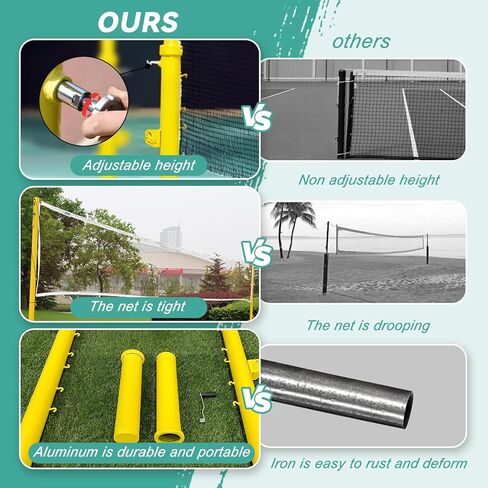 Volleyball Poles for Backyard,Adjustable Volleyball & Badminton Net Pole Set with Ground Inserted Steel Base,Professional Badminton Net Pole with Adjustable Height for Indoor Gym Outdoor Park School in Saudi Arabia