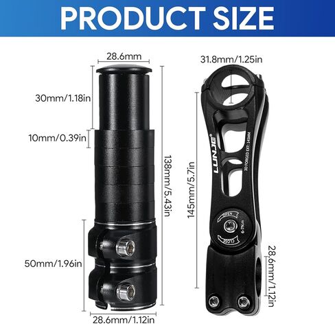 رافعة جذع الدراجة وجذع الدراجة القابل للتعديل، موسع مقود جذع الدراجة العالمي 31.8 مم، متوافق مع جذع شوكة الدراجة 28.6 مم، ± 80 درجة زاوية تعديل المقود لدراجة الطريق الجبلية BMX MTB in Kuwait