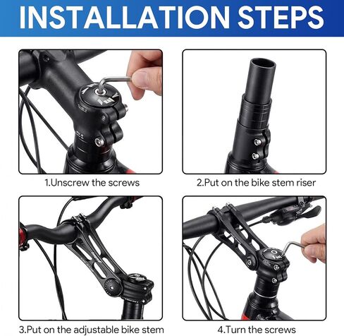 رافعة جذع الدراجة وجذع الدراجة القابل للتعديل، موسع مقود جذع الدراجة العالمي 31.8 مم، متوافق مع جذع شوكة الدراجة 28.6 مم، ± 80 درجة زاوية تعديل المقود لدراجة الطريق الجبلية BMX MTB in Kuwait