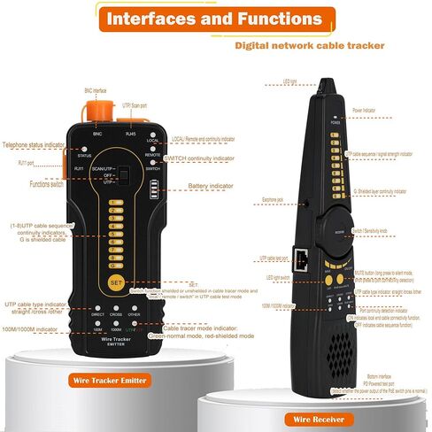 Digital Wire Tracer Tone Generator and Probe kit, Network Cable Continuity Tester for Ethernet, Telephone, Video, Coax, Speaker and Data Cables RJ11 RJ12 RJ45 in Kuwait