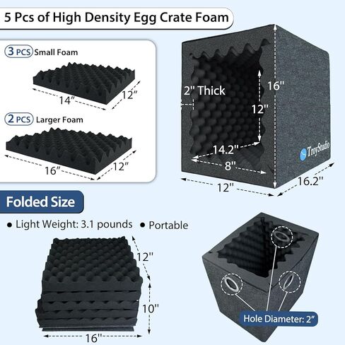 TroyStudio Portable Sound Proof Box, 16" x 12" x 16.2" Noise Reduction Enclosure, Light Blocking Quiet Cover, Soundproof Barrier for Ultrasonic Cleaner, Air Pump, Rock Tumbler & Generator in Saudi Arabia