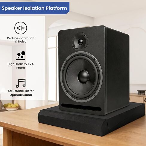 MABOZOO Speaker Isolation Pads, Foam Studio Monitor Isolation Pads for 8-10 Inch Monitors, Acoustic Noise Reduction Riser Platform for Studio Monitor, Subwoofer, Loudspeaker, 16.5"x15"x2.5", Black in Kuwait