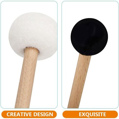 2Pcs Double-Ended Felt Rubber Drum Mallet with Wood Handle Versatile Percussion Stick for Bass Drum Timpani and Meditation Music in Kuwait
