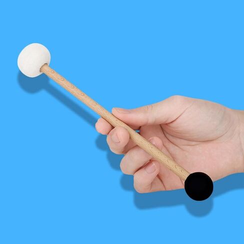 2Pcs Double-Ended Felt Rubber Drum Mallet with Wood Handle Versatile Percussion Stick for Bass Drum Timpani and Meditation Music in Kuwait