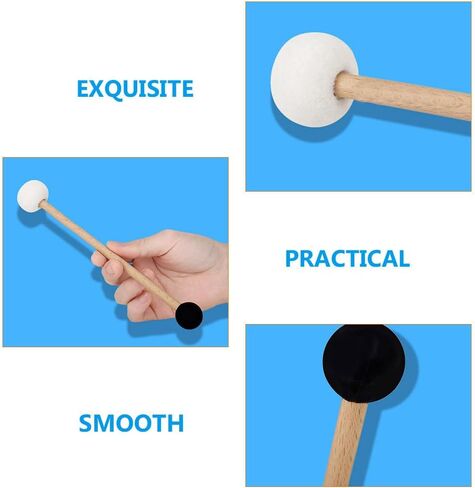 2Pcs Double-Ended Felt Rubber Drum Mallet with Wood Handle Versatile Percussion Stick for Bass Drum Timpani and Meditation Music in Kuwait
