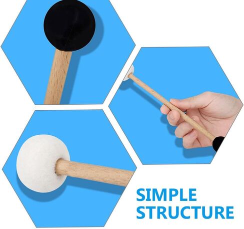 2Pcs Double-Ended Felt Rubber Drum Mallet with Wood Handle Versatile Percussion Stick for Bass Drum Timpani and Meditation Music in Kuwait