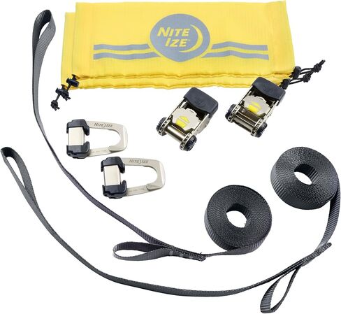 Nite Ize CamJam HookLock Ratchet Strap System - Adjustable, Heavy-Duty Tie Down Straps - Cargo Attachment with Spring-Actuated Hooks - Includes Ratchets, Hooks, Webbing & Storage - Small (2 Pack) in Kuwait