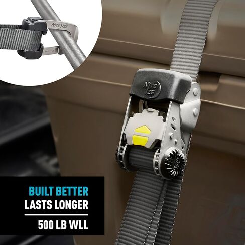 Nite Ize CamJam HookLock Ratchet Strap System - Adjustable, Heavy-Duty Tie Down Straps - Cargo Attachment with Spring-Actuated Hooks - Includes Ratchets, Hooks, Webbing & Storage - Small (2 Pack) in Kuwait