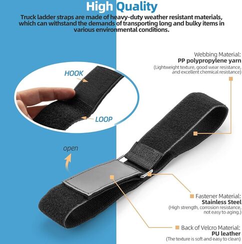 6 Pcs Reusable Ladder Straps, Ladder Rack Tie Down Straps with Nylon Hook & Loop, Adjustable Ladder Strap for Trucks, Van, SUV, RV, Home, Garage, Passenger Car or Boat (33'' x 2'') in Kuwait