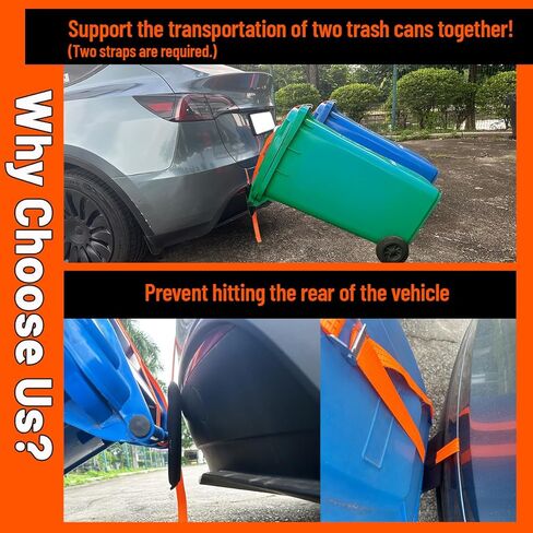 【No-Hitch】 Trash Can Hauler Strap – Heavy-Duty Polyester Trash Can Hauler for 20–96 Gallon Bins, Fits SUV/Truck/Sedan/Minivan, No Hitch Needed, Garbage Can Hauling Towing Straps in Kuwait