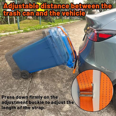 【No-Hitch】 Trash Can Hauler Strap – Heavy-Duty Polyester Trash Can Hauler for 20–96 Gallon Bins, Fits SUV/Truck/Sedan/Minivan, No Hitch Needed, Garbage Can Hauling Towing Straps in Kuwait
