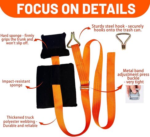 【No-Hitch】 Trash Can Hauler Strap – Heavy-Duty Polyester Trash Can Hauler for 20–96 Gallon Bins, Fits SUV/Truck/Sedan/Minivan, No Hitch Needed, Garbage Can Hauling Towing Straps in Kuwait