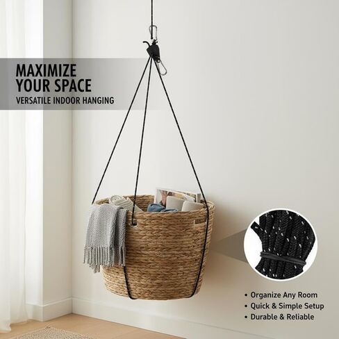 4 Pack Adjustable Rope Ratchet Pulley with Carabiners, Heavy Duty Tie Down Straps for Secure Camping, Kayak, Tents and Tarps (1/4" Rope Diameter, 16’ Length, Black)​ in Kuwait