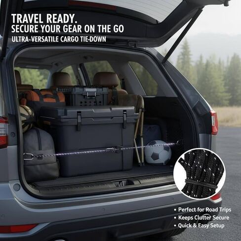 4 Pack Adjustable Rope Ratchet Pulley with Carabiners, Heavy Duty Tie Down Straps for Secure Camping, Kayak, Tents and Tarps (1/4" Rope Diameter, 16’ Length, Black)​ in Kuwait