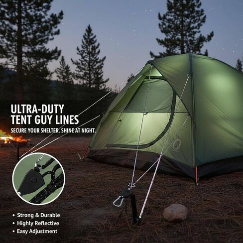 4 Pack Adjustable Rope Ratchet Pulley with Carabiners, Heavy Duty Tie Down Straps for Secure Camping, Kayak, Tents and Tarps (1/4" Rope Diameter, 16’ Length, Black)​ in Kuwait